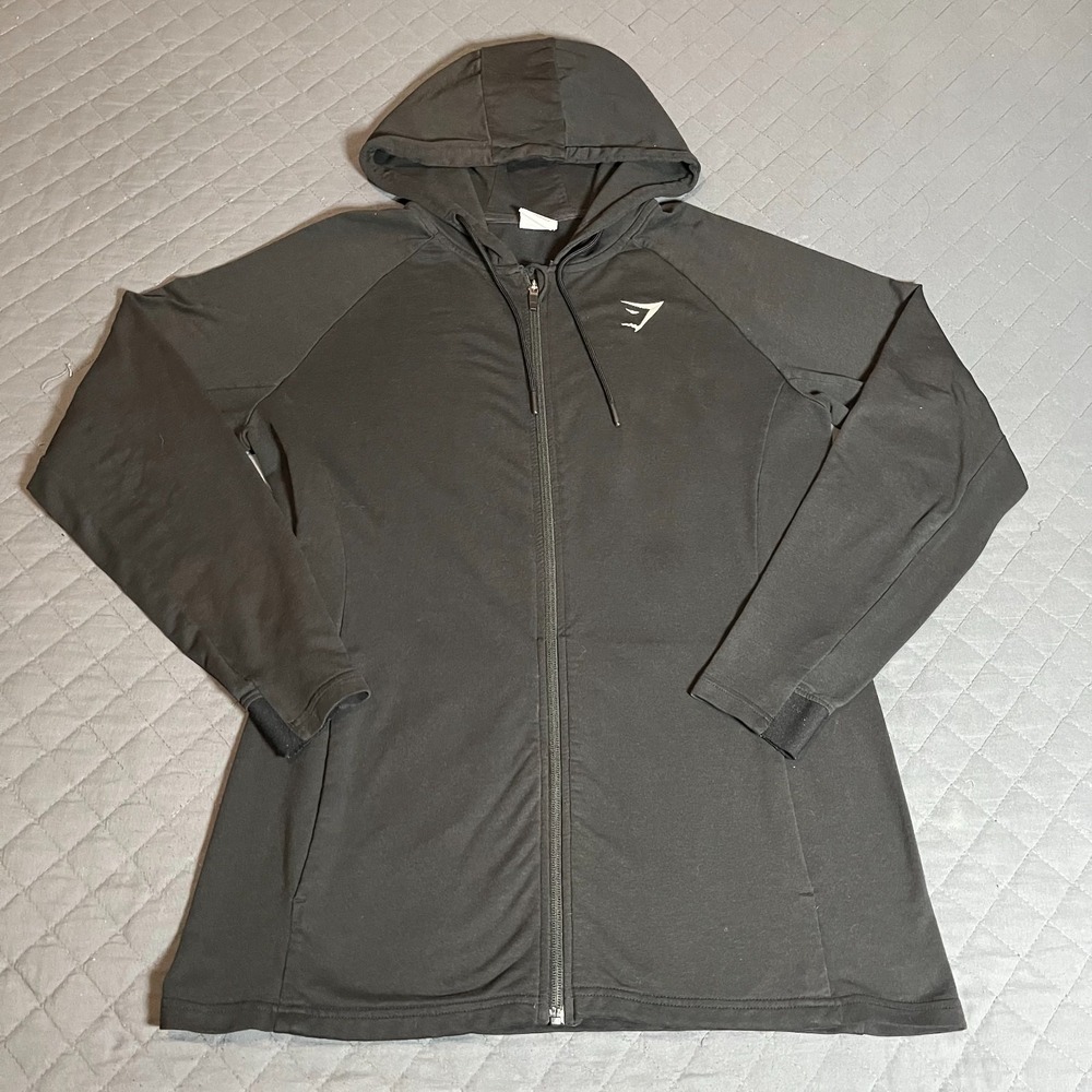 Gymshark Women's Black Full Zip Hoodie Cotton Blend Athletic Sweatshirt Size M